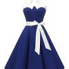 31omucOlEpL._SL500_.jpg Dressystar DS1957 Robe de Bal Polka Vintage pin-up à 'Audrey Hepburn' 50's 60's Rockabilly Halter,Dos Nu, Bleu Saphir et Blanc XL