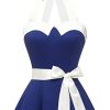 31sgoFK3qxL._SL500_.jpg Dressystar DS1957 Robe de Bal Polka Vintage pin-up à 'Audrey Hepburn' 50's 60's Rockabilly Halter,Dos Nu, Bleu Saphir et Blanc XL