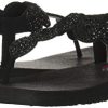 Skechers Meditation-Stars & Sparkle, Tongs Femme, Noir (Black Mitobuck/Rhinestone/Trim BBK)