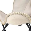 Chaise de salon en cuir fait à la main couleur crème avec tabouret ottoman