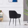 JaHECOME Chaise de salon, salle à manger en polaire avec accoudoirs et pieds en métal noir (noir)