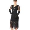 41OPxZ8Y9HL._SL500_.jpg JaosWish Robe Gatsby Année 1920 à Double Col V Manches Courtes Creusantes Sequins et Franges Style Elégant Soirée Cocktail