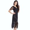 41OV4YxdHAL._SL500_.jpg JaosWish Robe Gatsby Année 1920 à Double Col V Manches Courtes Creusantes Sequins et Franges Style Elégant Soirée Cocktail