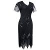 41kVfLeZZnL._SL500_.jpg JaosWish Robe Gatsby Année 1920 à Double Col V Manches Courtes Creusantes Sequins et Franges Style Elégant Soirée Cocktail