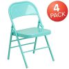 Flash Meuble Hercules Série Triple Pieds et à Double Charnière en métal Chaise Pliante, Métal, Tantalizing Teal, 4 Pack