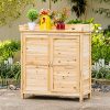 5169iYb42QL._SL500_.jpg Outsunny Armoire de Jardin sur Pied avec Plateau - Double Porte, étagère - Bois de Sapin pré-huilé