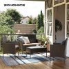 61o-WWxAkUL._SL500_.jpg SONGMICS Salon de Jardin Extérieur, Ensemble de Mobilier, Surface Tressée en PE, Table et Chaises, pour Terrasse, Jardin, Balcon, Marron et Taupe GGF004K05