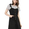 Allegra K Mini-Robe trapèze à Bretelles boutonnées en Faux suède Allegra K Mini-Robe trapèze à Bretelles boutonnées en Faux suède pour Femmes Noir L