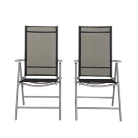 Chicreat - Lot de 2 chaises pliantes en aluminium, dossier réglable en 7 positions, Argenté et noir