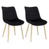 EUGAD Lot de 2 Chaises de Salle à Manger Chaise de Cuisine Assise en Velours, Pieds en métal doré,Noir 0670BY-2