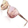 GQUEEN Lunettes de Soleil Femme Rétro Miroir Classique Ronde Bouclier de Sans Jante Lens Protection UV Vintage Lunettes,Rose Cadre Rose Lens