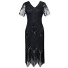 JaosWish Robe Gatsby Année 1920 à Double Col V Manches JaosWish Robe Gatsby Année 1920 à Double Col V Manches Courtes Creusantes Sequins et Franges Style Elégant Soirée Cocktail