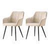 OFCASA Lot de 2 chaises de salle à manger capitonnées avec accoudoirs Pieds en métal robuste Crème Velours Pour la maison, la cuisine, le bureau, le restaurant