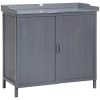 Outsunny Armoire de Rangement de Jardin sur Pied, Table de Outsunny Armoire de Rangement de Jardin sur Pied, Table de rempotage 2 en 1 Double Porte, étagère, Plateau métal galvanisé - Gris