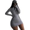 Robe moulante à manches longues avec fermeture éclair et col Robe moulante à manches longues avec fermeture éclair et col haut en coton Tenue de fitness Mini robe - Gris - Taille M