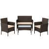 SONGMICS Salon de Jardin Extérieur, Ensemble de Mobilier, Surface Tressée SONGMICS Salon de Jardin Extérieur, Ensemble de Mobilier, Surface Tressée en PE, Table et Chaises, pour Terrasse, Jardin, Balcon, Marron et Taupe GGF004K05