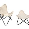 Shree Ganesh Enterprises Chaise de salon en cuir fait à la main couleur crème - Chaise de détente en cuir avec repose-pieds - Chaise de salon en forme de papillon avec cadre ouvrable en fer et ottoman