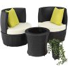 TecTake 800690 Salon de Jardin encastrable 2 Personnes en résine TecTake 800690 Salon de Jardin encastrable 2 Personnes en résine tressée, Structure en Aluminium, 2 Fauteuils et 1 Table, Pot de Fleur et Coussins Inclus - Plusieurs Coloris - (Noir | no. 403139)