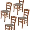 Tommychairs - Set 4 chaises Cuore pour Cuisine, Bar et Tommychairs - Set 4 chaises Cuore pour Cuisine, Bar et Salle à Manger, Robuste Structure en Bois de hêtre peindré en Noyer Clair et Assise rembourrée et revêtue en Tissu Couleur Chevreuil