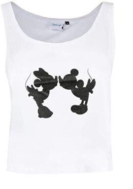 Disney Mickey et Minnie Mouse Silhouette de Baiser Débardeur, Blanc, 36 Femme