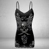 ZYONG Débardeur d'impression de crâne Femmes Gothique Punk Style Dentelle ZYONG Débardeur d'impression de crâne Femmes Gothique Punk Style Dentelle sans Manches Gilet d'été Casual Slim Tee Shirts Plus Taille Y2K Tops