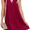 ZnirpEnielk Robe élégante à volants pour femme - Short intégré ZnirpEnielk Robe élégante à volants pour femme - Short intégré - Col en V - Robe de loisirs avec poches - Robe d'été décontractée - Manches mouches, dentelle jacquard - Couleur unie