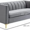 HOMCOM Canapé 3 Places Style Art Déco piètement Acier doré revêtement Velours Gris