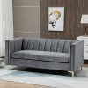 HOMCOM Canapé 3 Places Style Art Déco piètement Acier doré revêtement Velours Gris