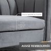 HOMCOM Canapé 3 Places Style Art Déco piètement Acier doré revêtement Velours Gris