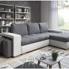 Canapé d'angle Simon 255 cm - Convertible et réversible avec Canapé d'angle Simon 255 cm - Convertible et réversible avec Coffre - 3 Places - Simili Blanc/Tissu Gris + 2 poufs