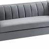 HOMCOM Canapé 3 Places Style Art Déco piètement Acier doré revêtement Velours Gris
