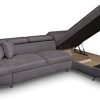 Canapé d'angle gris convertible 5 places avec coffre de rangement en microfibre