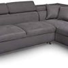 Canapé d'angle gris convertible 5 places avec coffre de rangement en microfibre