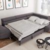 Canapé d'angle gris convertible 5 places avec coffre de rangement en microfibre