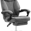 EUGAD 0006BGY Fauteuil de Direction Chaise de Bureau en Lin,Fauteuil EUGAD 0006BGY Fauteuil de Direction Chaise de Bureau en Lin,Fauteuil de Bureau réglable en Hauteur avec Repose-Pieds,Gris Foncé
