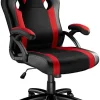 TecTake Chaise de Bureau Fauteuil siège Racing Sport Tissu - TecTake Chaise de Bureau Fauteuil siège Racing Sport Tissu - diverses Couleurs au Choix - (Noir-Rouge | No. 403490)