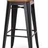 Lot de 4 chaises de Bar, grands tabourets style industriel avec petit Dossier en métal Noir