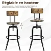Lot de 2 Tabourets de Bar, Hauteur Réglable