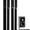 Auna Areal 653 - Système Surround 5.1, Système d'enceintes, Subwoofer Auna Areal 653 - Système Surround 5.1, Système d'enceintes, Subwoofer de 6,5", Quatre Enceintes colonnes, Une Enceinte Centrale, Interface Bluetooth, Deux Prises Microphone, Noir