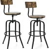 COSTWAY Lot de 2 Tabourets de Bar, Hauteur Réglable de 69 à 76 CM avec Dossier Détachable et Repose-Pieds,Cadre en Métal, Style Industriel, Tabouret pour Pub, Bistrot