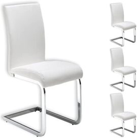 IDIMEX Lot de 4 chaises de Salle à Manger Leticia piètement chromé et revêtement synthétique Blanc