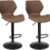 SONGMICS Lot de 2 tabourets de Bar, chaises de Cuisine avec Structure métallique Stable et Surface en Cuir synthétique, Repose-Pieds, Hauteur réglable, Montage Facile, Vintage, Marron foncé