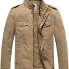 WenVen Homme Veste Classique Veste Militaire Casual Veste Saharienne Cargo WenVen Homme Veste Classique Veste Militaire Casual Veste Saharienne Cargo Manteau Zippé Coupe-Vent Décontracté Blouson en Coton Printemps Automne