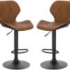 EUGAD Lot de 2 Tabouret de Bar réglable en Hauteur en Similicuir,Tabouret comptoir Style rétro,Brun 0662BY-2
