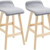 HOMCOM Tabourets de Bar Style scandinave - Lot de 2 tabourets de Bar avec Repose-Pieds - Bois de Sapin Tissu Polyester Aspect Lin Gris