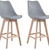 Happy Garden Lot de 2 tabourets de Bar Sven Gris avec Coussin. Tabourets de Bar Style scandinave avec Dossier et Repose-Pieds, tabourets de Cuisine, Pieds en Bois de hêtre Massif