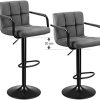 Lot de 2 tabourets de bar velours, hauteur réglable, pivotante avec accoudoirs, dossier et repose-pieds