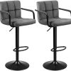 SONGMICS Lot de 2 tabourets de bar avec surface en velours, hauteur réglable, chaise de cuisine, pivotante avec accoudoirs, dossier et repose-pieds, gris foncé