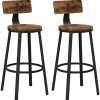 VASAGLE Tabouret de Bar, Lot de 2, Chaise avec Dossier, Siège de Cuisine Haut, Cadre en Acier, Montage Facile, Siège de 73 cm de Haut, Style Industriel, Marron Rustique et Noir LBC026B01V1