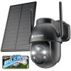 YESYAMO 2K Camera Surveillance WiFi Exterieure sans Fil Solaire, 2.4GHz Camera Exterieur Solaire avec Panneau Solaire, 360° PTZ, Vision Nocturne Couleur, Audio Bidirectionnel, PIR Sirène (Noir)